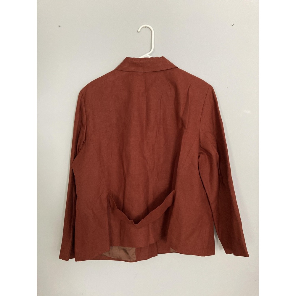 Paradox Jacket Women 20W Brown 100% Linen Button Front Patch Pocket Lined Casual - Picture 4 of 12